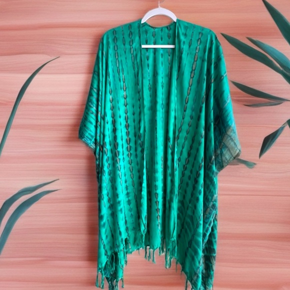 0144 / Tie Dye Green Brown Cardigan Outer, Oversized Top - Picture 11 of 13